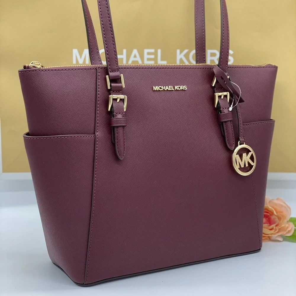 MICHAEL KORS CHARLOTTE LARGE TOP ZIP TOTE DARK CHERRY